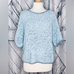 Ribbon knit wide cut top Blue & Gray M